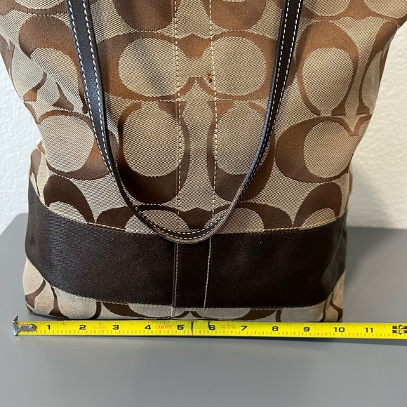 Coach Authentic Brown & Tan Signature
Stripe Shoulder Tote Purse Bag - Picture 3 of 7